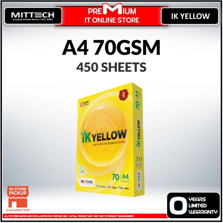 IK Yellow 450s 70gsm A4 Paper 1 Ream (450 sheets/ream) | Lazada