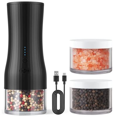 Electric Salt and Pepper Mill USB Rechargeable Salt Mill Adjustable Coarse with 2 Glasses