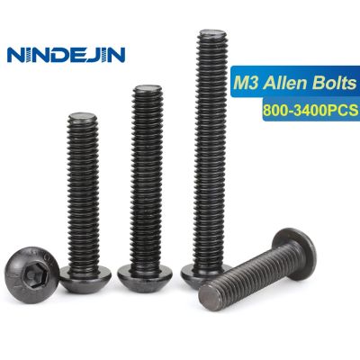 NINDEJIN M3สลักเกลียวหัวกลมหกเหลี่ยม,ขายส่งเหล็กคาร์บอน800-3400ชิ้นชุบสีดำ ISO7380