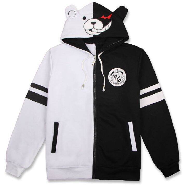 monokuma-bear-เสื้อกันหนาวมีฮู้ดลายหมีขาวดํา