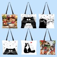 Environmental Protection Bag Digital Printing Waterproof Cotton and Linen Shopping Bag Storage Bag Oil Painting Cat Cloth Bag