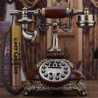 red 2 European Imitation Wood Telephone Antique Touch Dial Design Retro Landline Phone With Electronic Ring, Speaker Redial Function