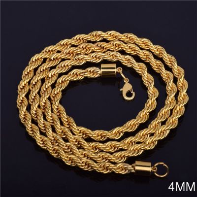 【CW】2023 Hot Sale Retail Wholesale Long Gold-Color Man Necklace 4mm 16 18 20 22 24 26 28 30 Inch Twist Rope Chain Jewelry Accesory