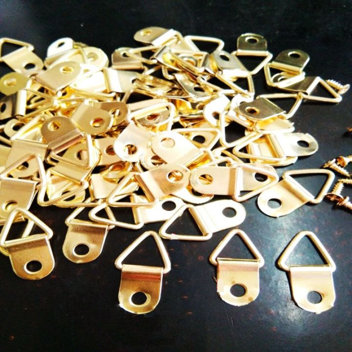 50pcs-14x22mmgolden-triangle-d-ring-hanging-picture-oil-painting-frame-hooks-hangers-photo-wall-hook-m2-5-self-tapping-screws