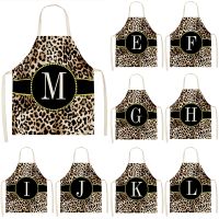 Leopard Letter Pattern Kitchen Sleeveless Aprons Adult Kids Linen Bibs Household Cleaning Cooking Stain Resistant Accessories