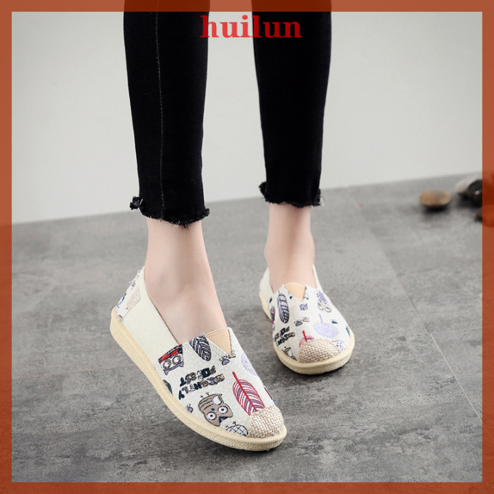 huilun-รองเท้าผ้าแคนวาสสำหรับกีฬาสำหรับผู้หญิง-รองเท้าส้นเตี้ยไม่ลื่นใส่เดินลำลอง