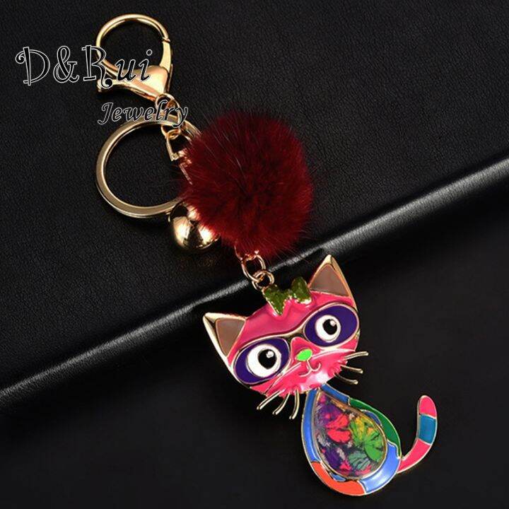 clearance-cute-cat-keychain-fashion-alloy-enamel-cartoon-animal-tassels-key-chain-keyring-birthday-for-women-kid-bag-key-gifts