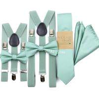 ❅۩ Hot New Sage Green Solid 2.5cm Suspender 6cm Tie Hankie Bow Set Men Kid Cravat Brace Adjustable Straps Wedding Party Accessory