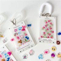 INS Acrylic Card Holder White Frame with Mini Cute EMOJI Cartoon Decorations Idol Photocard Display Frame Spring Rope Keychain Protective Case