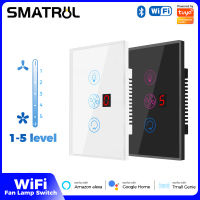 SMATRUL Smartlife/tuya WiFi สวิทช์พัดลมแสงสมาร์ทสวิทช์ผนังสัมผัส2 In 1โคมไฟเพดานควบคุมความเร็วผนังแผงกระจกไฟฟ้า App กลางแจ้งการควบคุมระยะไกล Timing เสียงสำหรับ Alexa Google Home Tmall Genie