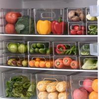 1PC Refrigerator Organizer Bin Stackable Food Fridge Storage Box with Handle Clear Plastic Food Freezer Pantry Kitchen Organizer