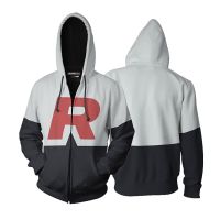 №Anime Pokemon Team Rocket Cosplay 3D Printed Hooded Jessie James Zipper Jacket Coat Sweatshirts Out