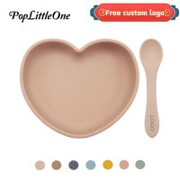 Customizable Logo 2021New Love Silicone Dinner Plate Full Silicone Spoon Set Child Feeding Bowl Baby Training Tableware BPA Free Bowl Fork Spoon Sets