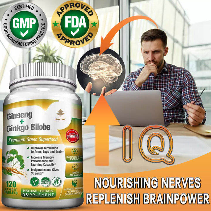 Ginseng + Ginkgo Biloba Capsules - Premium Non-GMO/Vegan - Brain ...