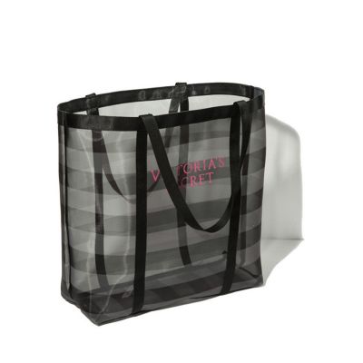 Victorias Secret Black Strips Net Transparent Tote Bag