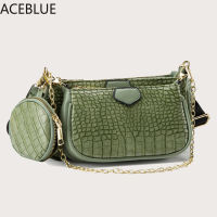 Multi-Functional 3 In 1 Coin Bags Clutches Detachable Croc Pattern Leather Over The Shoulder Bag Chain Strap Crossbody Handbag