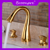 Broonpre  ก๊อกน้ำอ่างล้างหน้าแปรงนิกเกิลที่จับแบบคู่ห้องน้ำกว้างขวางก๊อกน้ำอ่างล้างจานอ่างติดดาดฟ้า3ก๊อกผสมอ่างอาบน้ำWB1501