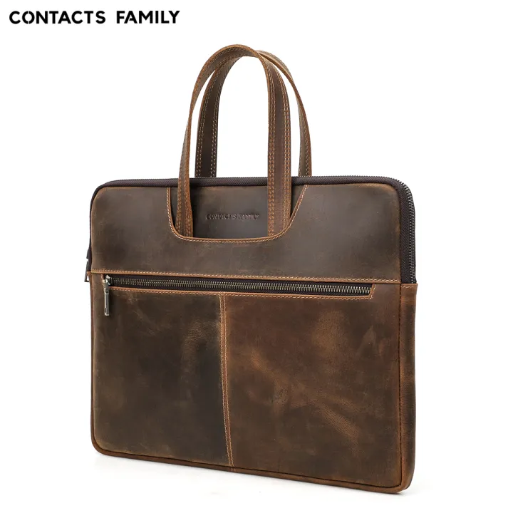 CONTACTS FAMILY Men Briefcase Genuine Leather Laptop Bag For ...