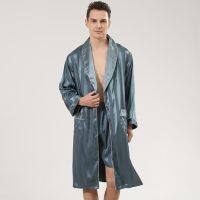 Bathrobe Shorts Two-Piece Faux Silk Bath Robe Men Satin Bathrobe Soft Cozy Long-sleeved Hotel Sauna Print Men Kimono Nightgown