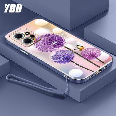 YBDเคสใหม่สำหรับ Xiaomi Redmi Note 12 4G 5G Note 12 Turbo Note 12 Pro 5G Note 12G Note 12 Pro 5G Note 12 Pro + Note 12S เคสโครเมี่ยมสุดหรูชุบเคสโทรศัพท์นิ่มแฟชั่นเคสแบบดอกไม้ผีเสื้อฟรีสายคล้อง