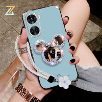 เคส Redmi 9A 9C 10C 9T 10 Note 9S Note 10 Pro Note 11 Pro เคส A2 A1 6D สุดหรูเคสโทรศัพท์สร้อยข้อมือซิลิโคนดอกไม้กระจกลายหนูชุบโลหะด้วยไฟฟ้า