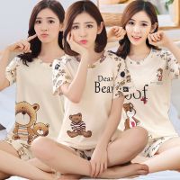 ☬∋ 2PCS/SET Short sleeve pajamas women summer ladies home service suit Korean round neck