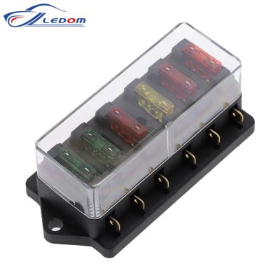 Circuit Standard 6 Way ATO Blade Fuse Box Plastic Cover DC12V 24V Car Fuse Block Holder with 6Pcs 3A-30A Fuses and Clip for Auto Fuses Accessories