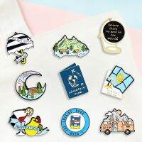 【CW】 Cartoon Book Camping Text Drop Brooch Pin Denim Men Fashion Jewelry Decoration