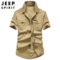 JEEP SPIRIT เสื้อเชิ้ตผู้ชายแขนสั้น,เสื้อทหารลำลองผ้าฝ้ายแท้สำหรับกลางแจ้งใหม่9449