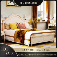 【MEET_U FURNITURE】 Antique white 1.35 m solid wood bed เตียงเดียว 4.5ฟุต เตียงสไตล์อเมริกกัน เตียงนอนไม้เนื้อแข็ง เตียงไม้