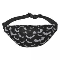 Enchanted Bats In Light Gray On Black Fanny Pack Goth Occult Witch Sling Crossbody Waist Bag for Running Phone Money Pouch Running Belt