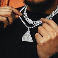 D&amp;Z Bling Iced Out Triangle Illuminati Eye Pendant Necklace For Men CZ Stone Triangle Egyptian Pyramid Geometric For Hip Hop