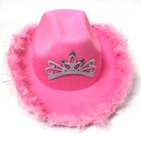 Western Cowboy Caps Pink Cowgirl Hat for Women Girl Tiara Cowgirl Hat Holiday Costume Party Hat Feather Edge Fedora Sequins Cap