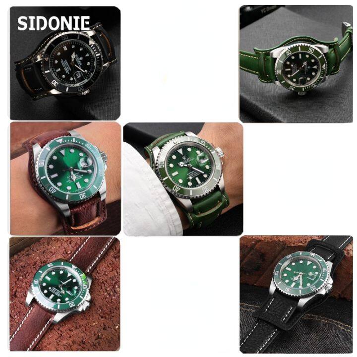 สายนาฬิกาหนังแท้สำหรับ-rolex-green-submariner-omega-timex-vintage-plus-tray-นาฬิกาข้อมือสำหรับผู้ชาย-band-20-22mm-carterfa