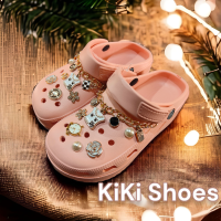 KiKi Shoes - รองเท้าแตะ หัวโต เสริมส้น พื้นสูง สไตล์ Crocs งานเพชรวิบวับ อะไหล่เยอะมาก สายแฟ สายเยอะไว้ก่อนต้องรีบจัดจ้า