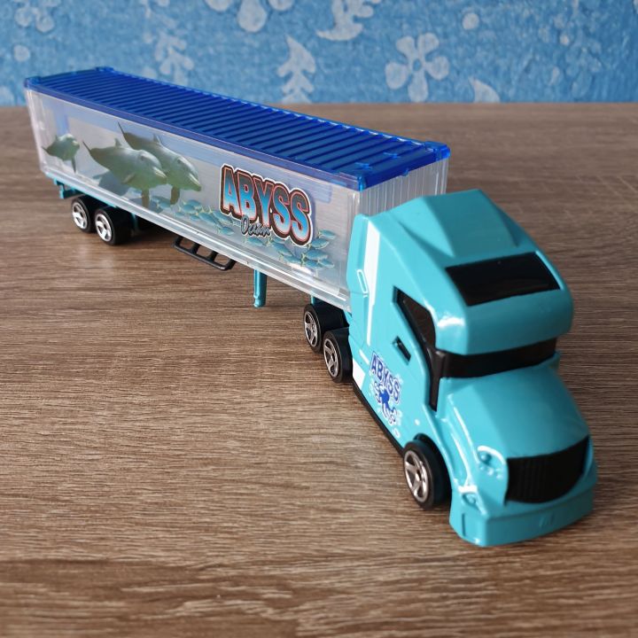 โมเดลรถเหล็ก-รถเทรลเลอร์-majorette-truck-trailer-abyss-ocean-blue-transporter-รถหัวลาก-รถพ่วงขนส่ง