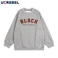 Letter Embroidery Crew Neck Sweatshirts Mens Streetwear Loose Casual Long Sleeve Drop Shoulder Sports Pullover