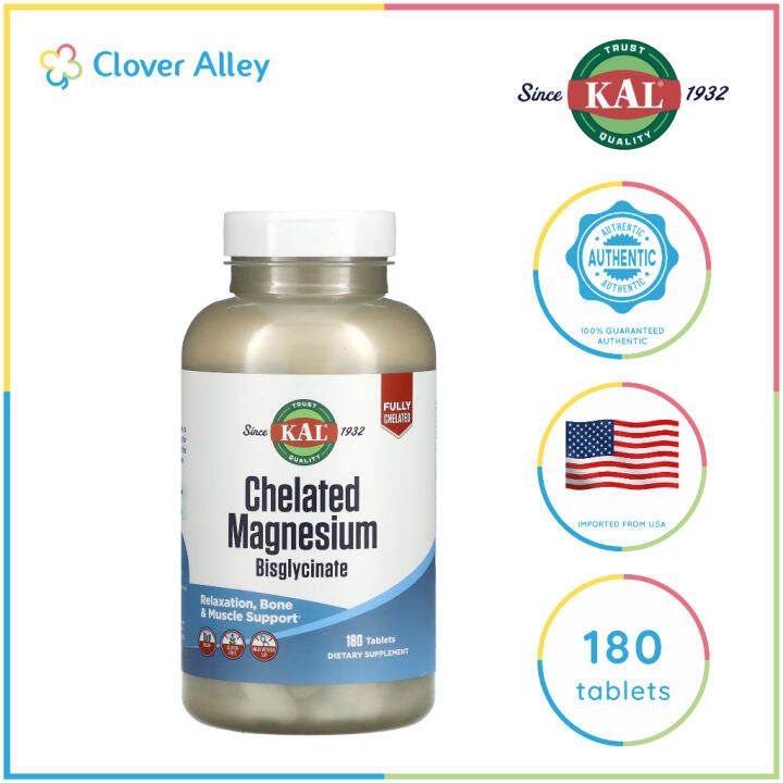KAL, Chelated Magnesium Bisglycinate, 180 Tablets | Lazada PH