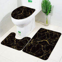 3pcs ชุดหินอ่อนสีดำ bath MAT พรมห้องน้ำ Anti SLIP ดูดซับพรมห้องน้ำฝาปิดอ่างอาบน้ำด้านข้าง mats พรมเช็ดเท้า folder