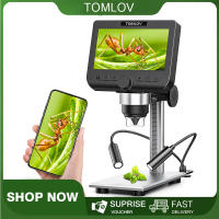 TOMLOV กล้องจุลทรรศน์แบบไร้สายสำหรับ1000x กล้องจุลทรรศน์ดิจิตอล WIFI DM4มืออาชีพ,กล้องจุลทรรศน์ดิจิตอล4.3นิ้วหน้าจอ LCD IPS พร้อม2ไฟคอห่านใช้ได้กับ Windows