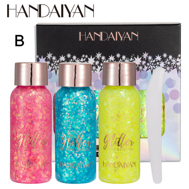 handaiyan-elecool-official-store-1-3-ชิ้น-เซ็ต-glitter-อายแชโดว์เลื่อมเจลชุดติดทนนานกันน้ำไม่ถอดแต่งหน้าสำหรับใบหน้า-body-stage-แต่งหน้าเลื่อมอายแชโดว์เครื่องสำอาง