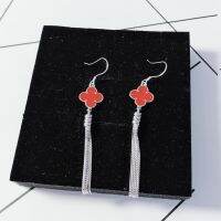 [COD] No. 5611 fine silver 990 drops of oil clover tassel earrings new trendy creative long ear line temperament