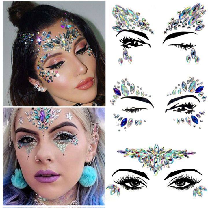 Glitters for Face Rhinestones Temporary Face Jewels Stickers Glitter Tattoo  Stones for Festival Makeup Accessories Party Tools 