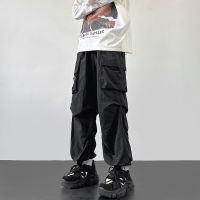 HOT14★ Spring Autumn Cal Pants Men Solid Elastic Waist Trousers Male Loose Straight Pant Man