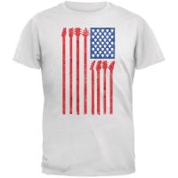 4Th Of July Stars And Strings Guitar American Flag White Adult T-Shirt Streetwear Men Cotton Tees Tops