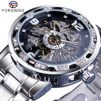 ร้อน, ร้อน★Forsining Fashion Diamond Golden Sliver Skeleton Mechanical Watch Stainless Steel Luminous Men Watches Sport Business Wristwatch