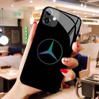 【เคสโทรศัพท์ Qiqi 】สำหรับ Mercedes Benz เคสโทรศัพท์สำหรับ IPhone 14 Pro Max เคส13 12 Mini 15 11 Pro X XS XR เคสโทรศัพท์มือถือแบ็คไลท์กระจกอย่างหนาส่องสว่าง