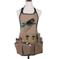 Men Multi functional Tool Apron Oxford Fabric Apron with Multi Pockets for Garden Kitchen Garage Workshop (Khaki)