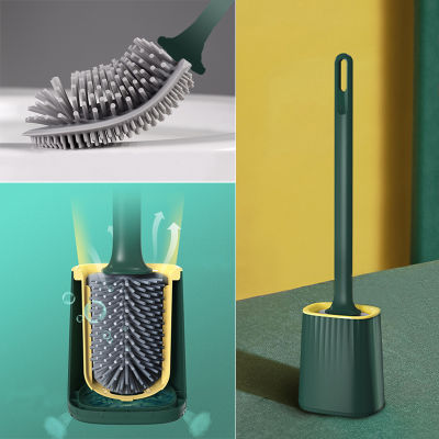Silicon Toilet Brushes With Holder Set Rubber Long Handled Toilet Cleaning Brush Wall Mounted Modern Bathroom Accessories