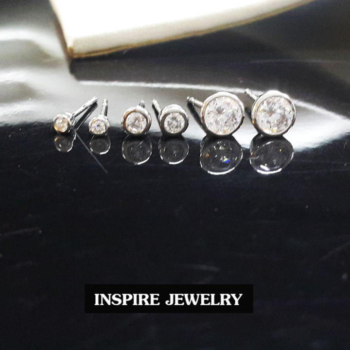 INSPIRE JEWELRY  ต่างหูเพชรสวิส งานจิวเวลลี่ white gold plated / SIZE S, M, L